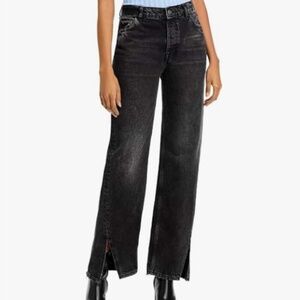 Free People Women’s We The Free High Waist Slit Hem Straight Jeans Size 32 Black